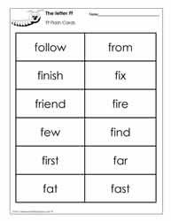 Word Wall Words for the Letter F